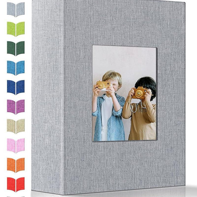 Artfeel Photo Album 4x6 with 100 Pockets,Slip-in Picture Albums,Linen Cover Memory Book with Front Window,White Page Vertical Photo Book for Wedding,Family,Anniversare,Baby,Vacation