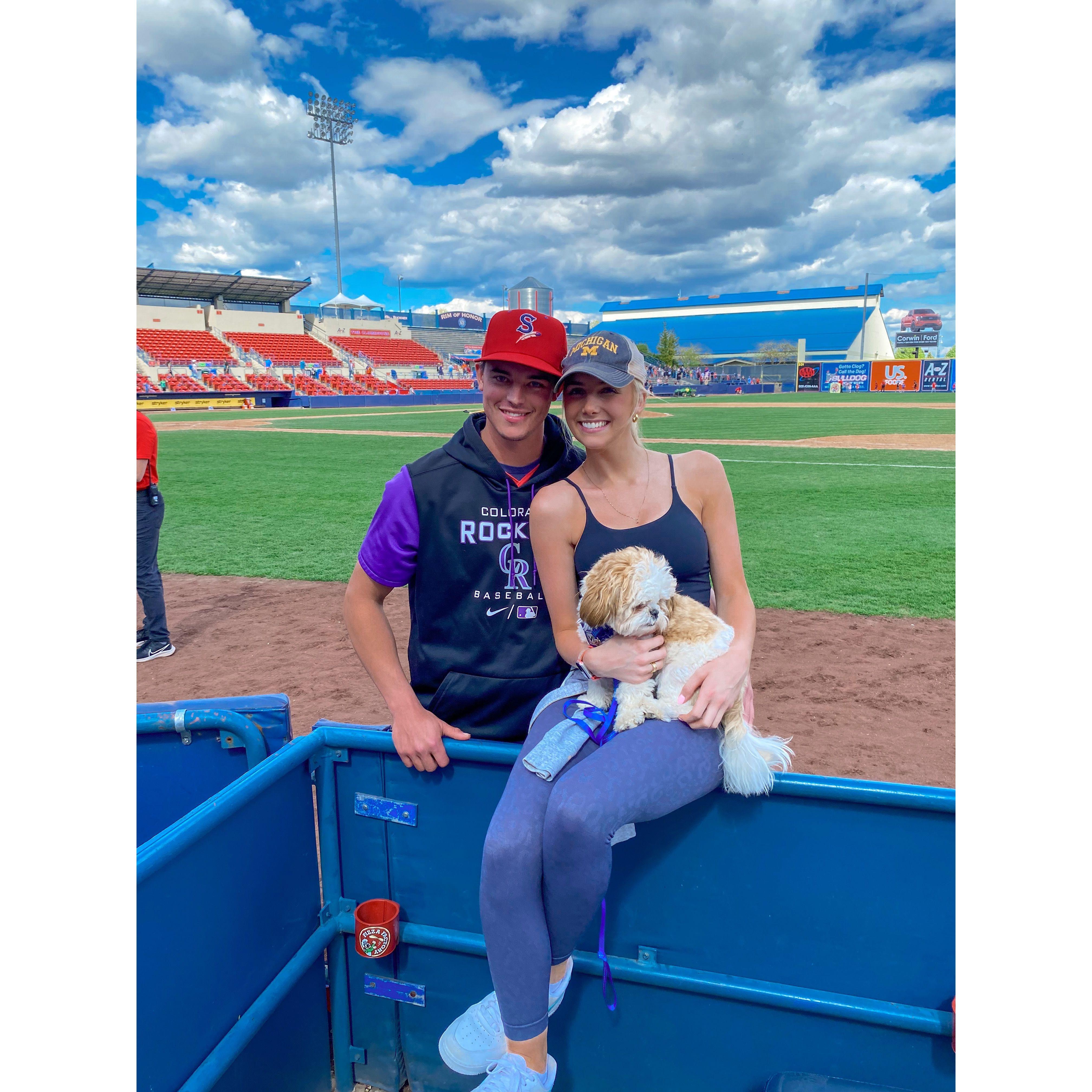 5/22/2022: Visiting B in Spokane, WA during his first season. Tank had to come too.