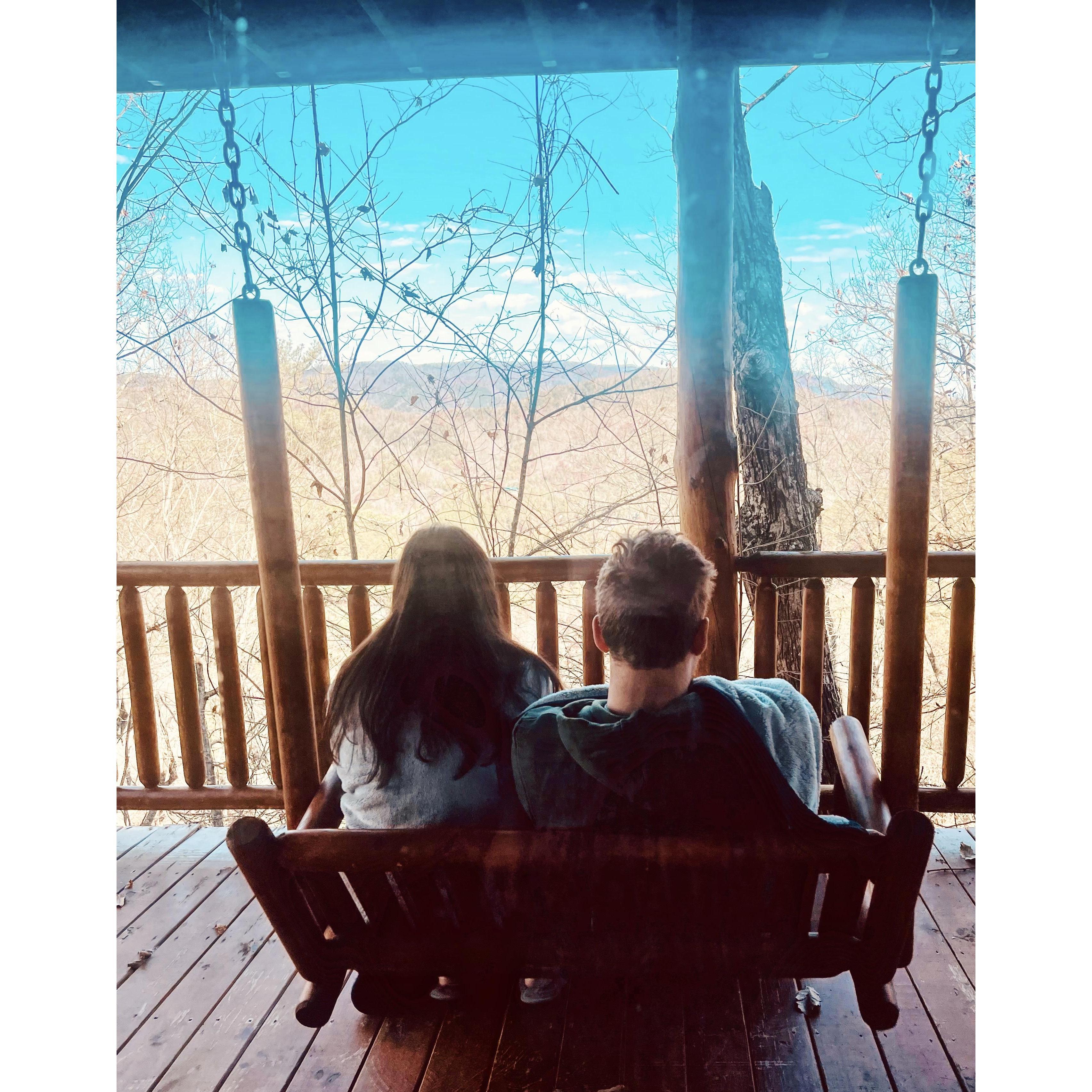 12/25/2021: Lydia's mom snapped this picture at the cabin in Gatlinburg, the day before Luke proposed!