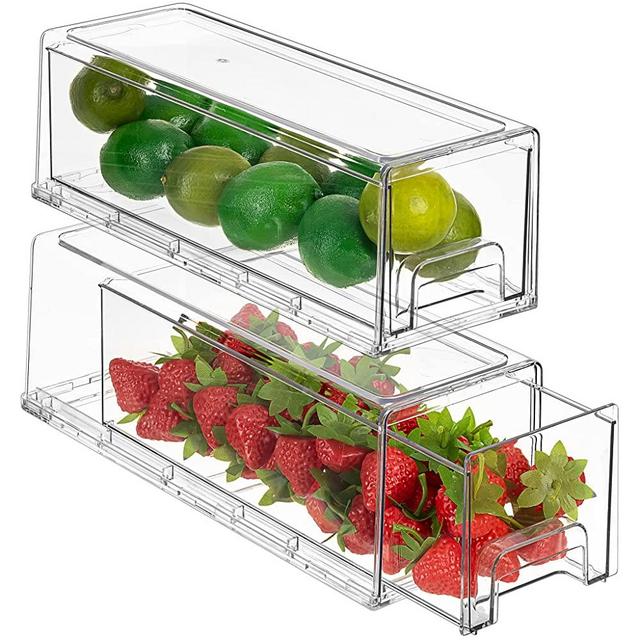 Sorbus Fridge Drawers - Clear Stackable Pull Out Refrigerator Organizer Bins - Food Storage Containers for Kitchen, Refrigerator, Freezer & Vanity (2 Pack | Small)