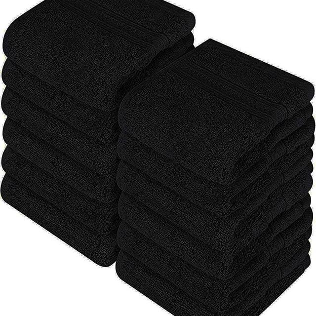 Utopia Towels - Luxury Washcloths Set 12 x 12 inches, Black - 700 GSM 100% Cotton Premium Quality Flannel Face Cloths, Highly Absorbent and Soft Feel Fingertip Towels (12-Pack)