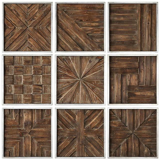 Uttermost 04115 Bryndle Rustic Wooden Squares Wall Decor, 9-Piece Set