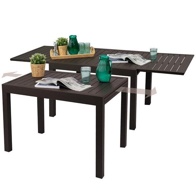 Kozyard Villa Expandable Patio Dining Table - Adjustable, Aluminum Outdoor Furniture for 4-6 Person, Perfect for Backyard, Porch, Deck, Garden - Brown, 43"- 86"
