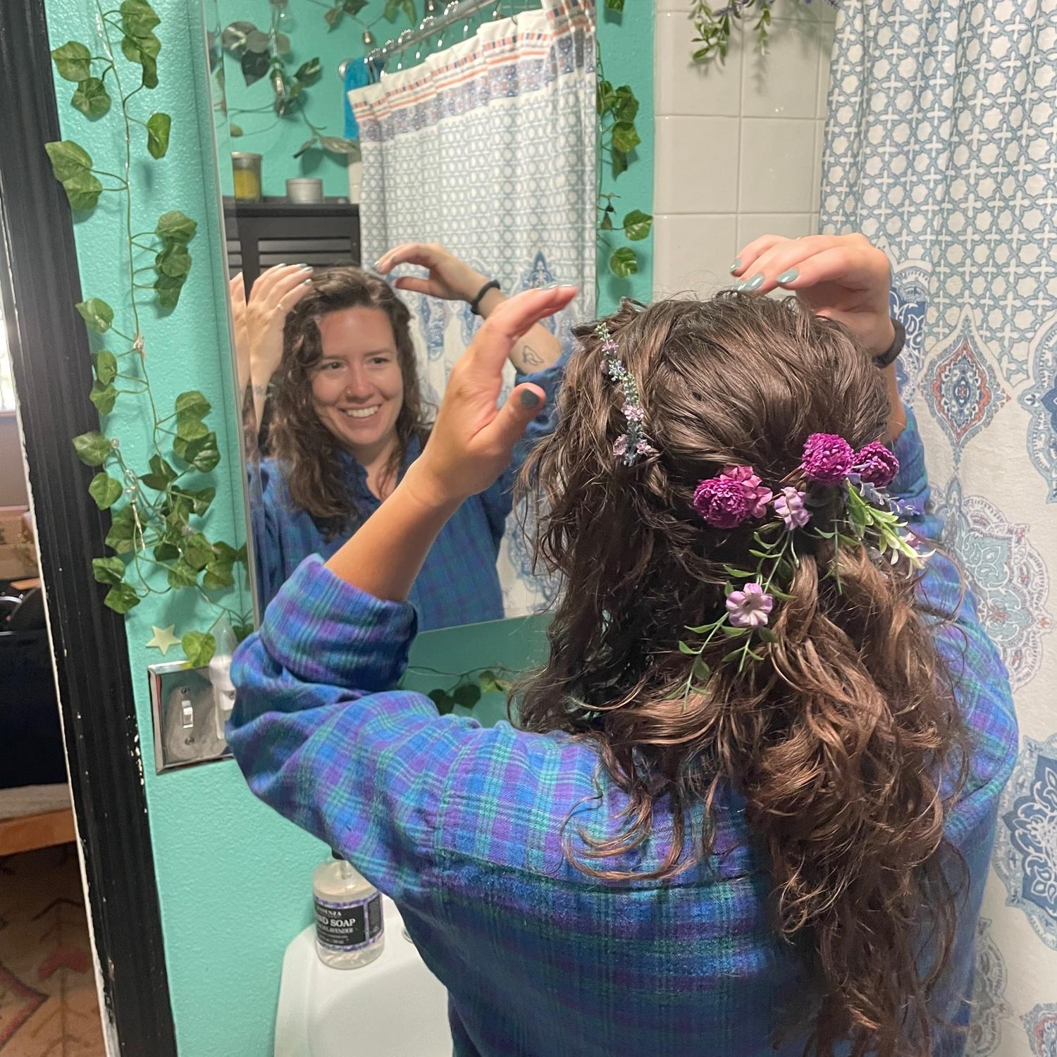 Getting ready the morning of the wedding.