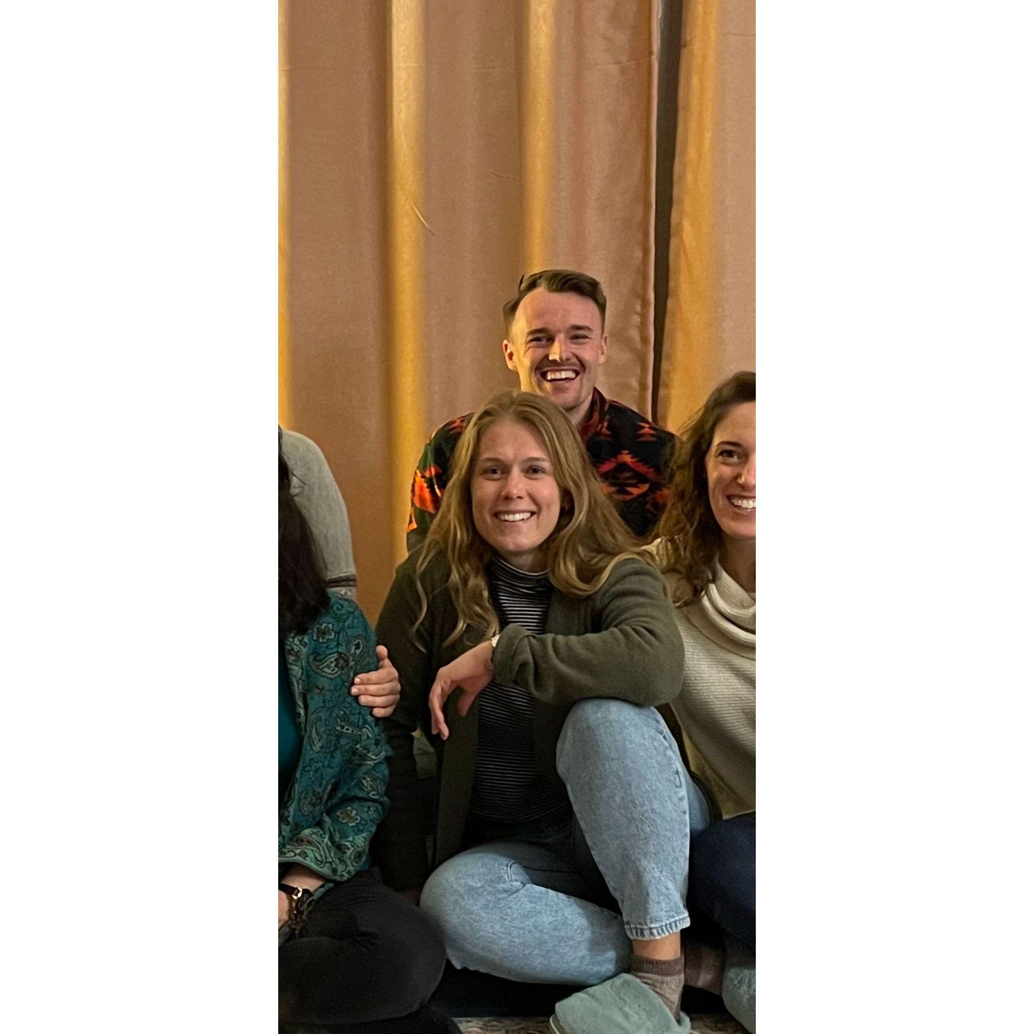 Our first ever picture together-- at a good bye party for a friend back in January 2023