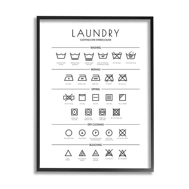 Stupell Industries Laundry Cleaning Symbols Minimal, Design by Martina Pavlova Black Framed Wall Art, 16 x 20, White