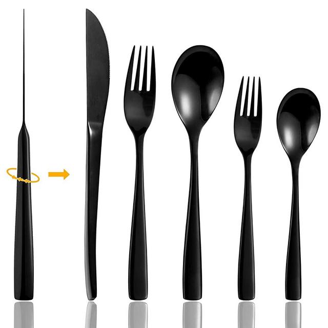 Flatware Set, 20-Piece Silverware Set, Mazmayi Stainless Steel Home Kitchen Hotel Restaurant Tableware Cutlery Set, Service for 4, Dishwasher Safe (Mirror Finish Black) (Black)