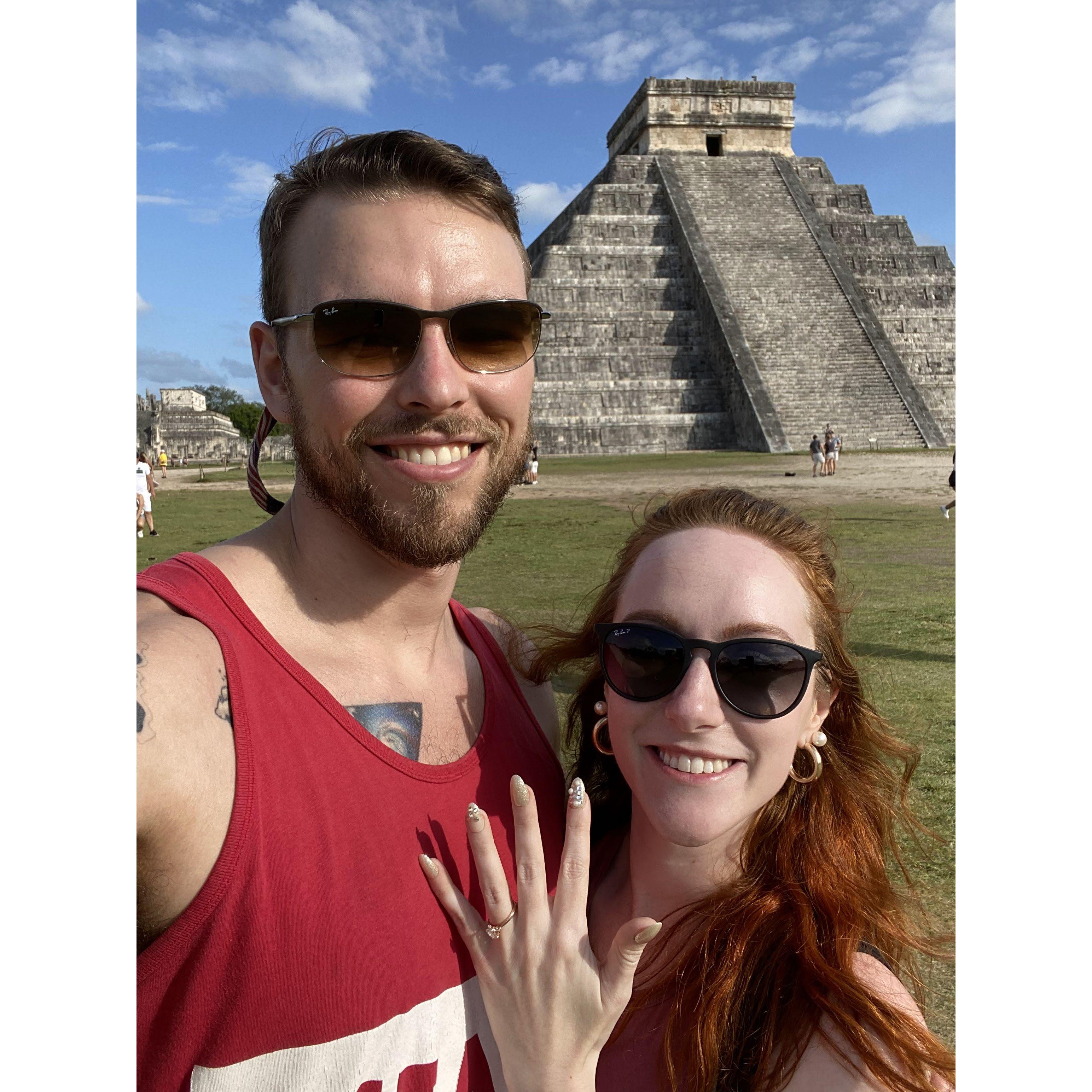 Alex proposing at Chichen Itza, Mexico on our 5th year anniversary | Feb 2022!