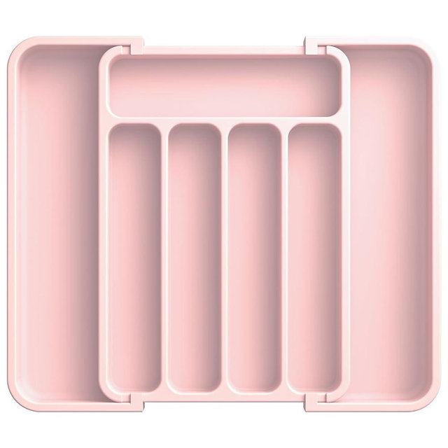 Aujen Silverware Organizer - Expandable Kitchen Drawer Organizer, Adjustable Utensil Organizer, Cutlery Tray for Forks, Knives, Multipurpose Kitchen Organizers and Storage Solution, Pink, Medium