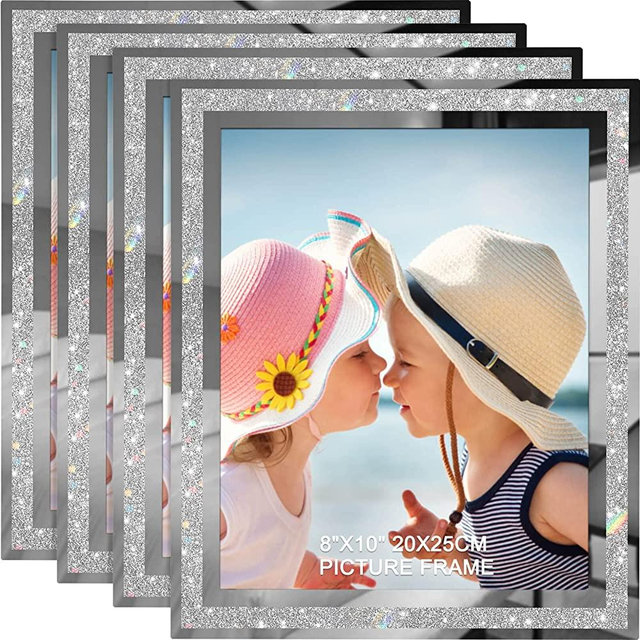 IZIDDO 8x10 Picture Frames Set of 4, Glitter Photo Frame for Tabletop, Sliver Gifts Glass Picture Frame, Horizontally or Vertically