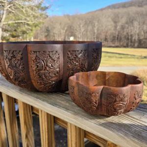 Vintage Bowl Set Hand Carved