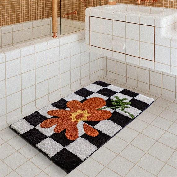 Retro Chessboard Plaid Bath Mats Fluffy Grids Bathmat Soft Floral Bathroom Rug Bedside Carpet Home Decor Floor Mat Anti Slip Pad