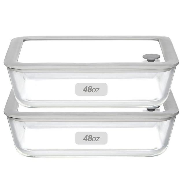 EcoEvo Glass Food Containers with Glass Lid, Microwave Safe Glass Food Storage Container Set, 2 Pack of 48oz, Large Size Glass Containers with Lids, Meal Prep Glass containers with Leak Proof Lid.