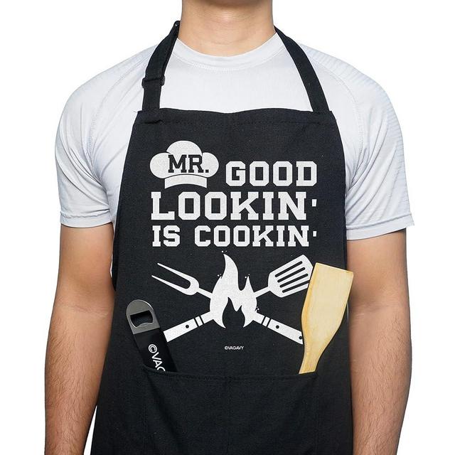VAGAVY 100% Cotton, Black Funny Aprons for Men, Dad, Husband - Birthday, Father’s Day Grilling Gifts for Papa, Husband.