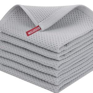 Homaxy 100% Cotton Waffle Weave Kitchen Dish Cloths, Ultra Soft Absorbent Quick Drying Dish Towels, 12 x 12 Inches, 6-Pack, Light Gray