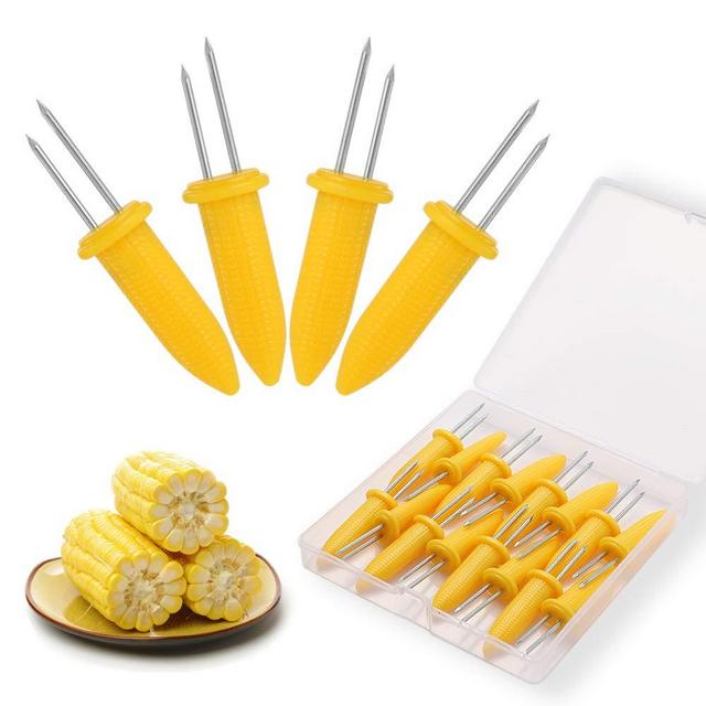 N / A Corn Holders Set, 20PCS Stainless Steel Corn Cob Holders, Corn on The Cob Skewers for BBQ, Durable Anti-Scald Corn on The Cob Holders with Storage Box for Home Cooking Forks