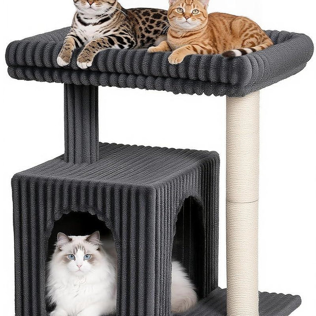 KinoTail Cat Tree for Large Cat, 20.9 * 15.7in Large Perch Bed for Adult Cats, 22.8in Cat Tower with Scratching Post, Cat Condo with 2-Door for Indoor Cats, Dark Gray