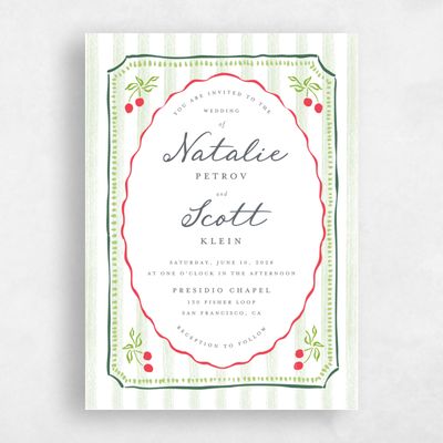 Cherry, Green Wedding Invitation - Jardine Portrait