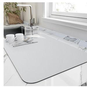 Dish Drying Mat for Kitchen Counter, Heat Resistant Drainer Mats with Non-slip Rubber Backed, Hide Stain Kitchen Super Absorbent Draining Mat, Easy to Clean Dish Rack Pad, Light Grey 16"x18"