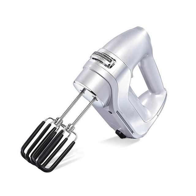 Hamilton Beach Professional Professional 7-Speed Electric Hand Mixer with Snap-On Storage Case, SoftScrape Beaters, Whisk, Dough Hooks, Silver (62657)