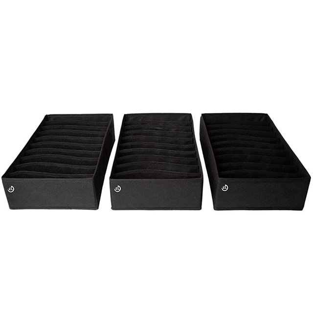 The Edit Living Drawer Organizer - Multipurpose Storage Drawer Organizers - Clothes Organizer for T-shirts, Tank Tops, Activewear - 10 Cells Storage Organizer - Black - Set of 3