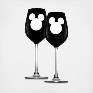 Disney Luxury Mickey Mouse Stemmed White Wine Glass, Set of 2