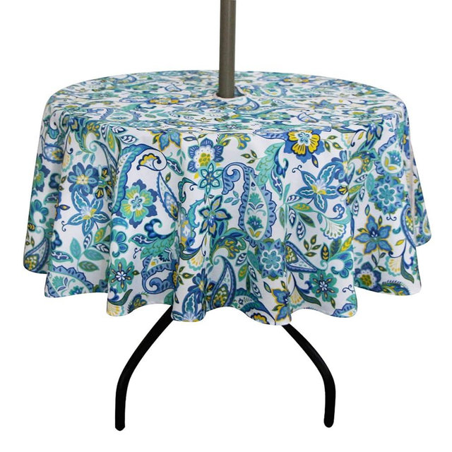 EHouseHome Outdoor and Indoor 60inch Round Tablecloth with Umbrella Hole and Zipper, Waterproof Zippered Patio Cloths, Spring/Summer Table Covers for Backyard Circular Table/BBQs/Picnic