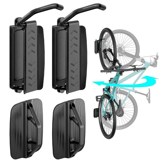 PEGZONE 2 Pack Bike Hooks for Garage, Heavy Duty Swivel Bike Wall Mount, Holds 77 Lbs Bike Wall Hanger, Adjustable Garage Bike Rack for Bedroom Home Office, 2 Pack