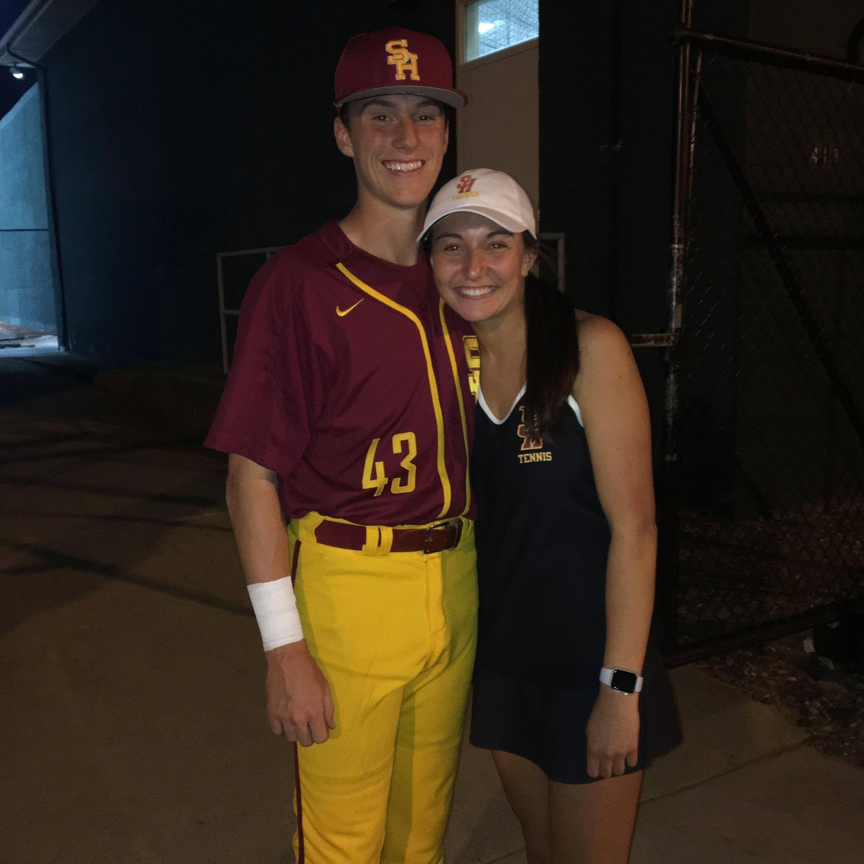Many spring high school nights looked like this: Kara watching Cade's baseball game after her tennis match