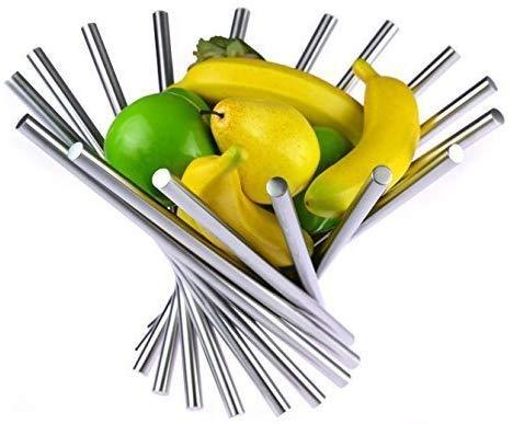 LANDTOM Creative Stainless Steel Rotation Fruit Bowl/Fruit Basket/Fruit Stand/Fruit Holder with Free Orange Peeler, Silver