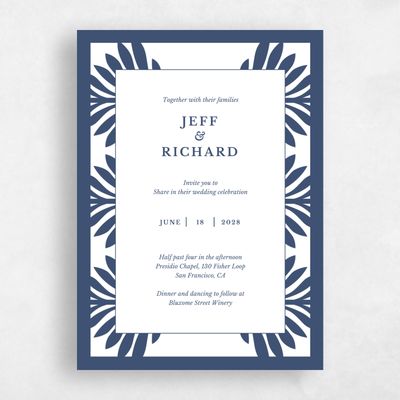 Blue Floral Wedding Invitation - Mantova Classic Letterpress