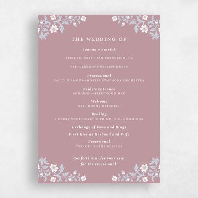 Dusty Rose, Pink Wedding Program - Petal