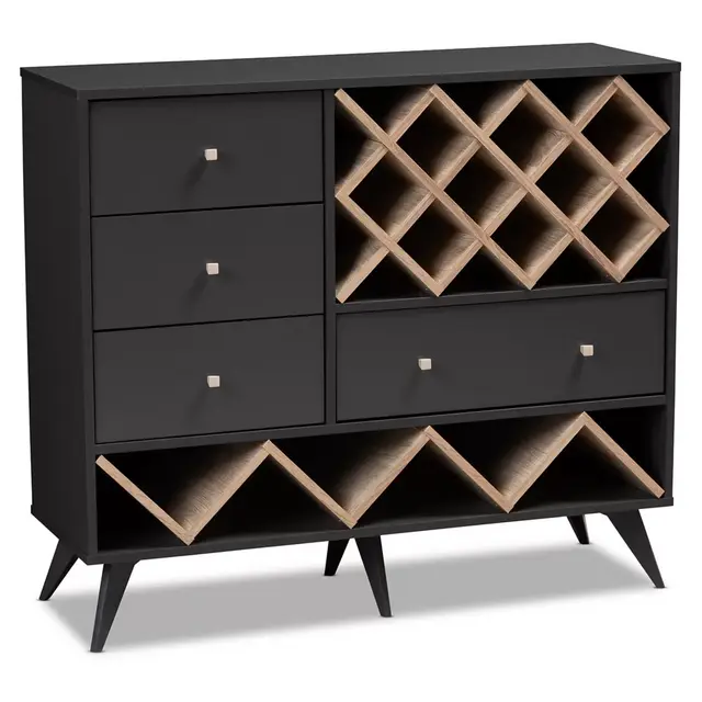Baxton Studio Colton Wooden Wine Storage Cabinet in Dark Grey/Oak