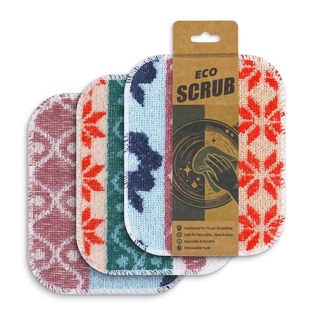 Amarelle GEN II Dish Washing Scrubbers (3-Pack), Made in Green Kitchen Scrubbers for Dishes, Non Scratch Pot & Pan Scrubber, Dual-Sided Heavy-Duty Scouring Pads, Reusable (Nordic Folk)