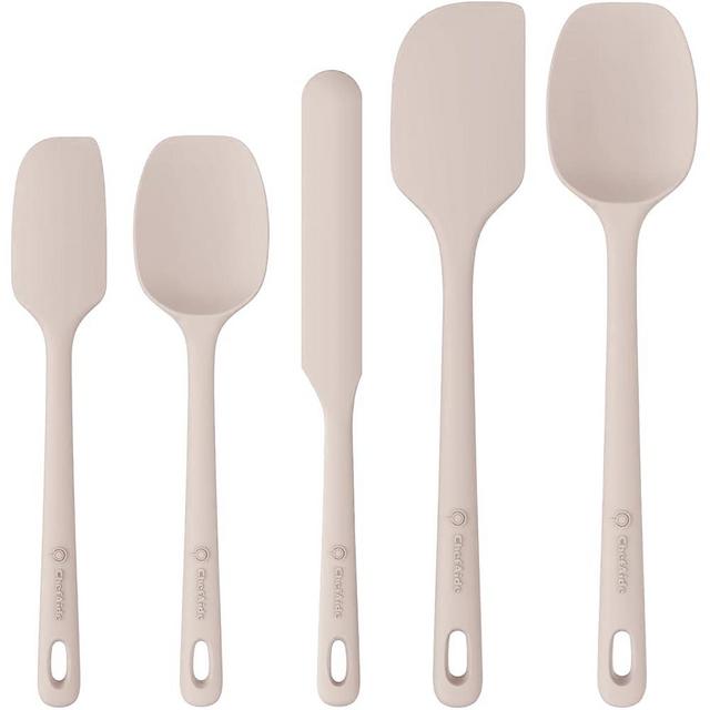 ChefAide 5 Pieces Silicone Spatula Set, Food Grade Rubber Spatula, Upgrade Strong Handle with Ergonomic Grip, Heat Resistant Up to 600°F for Nonstick Cookware, Cooking Creamy White