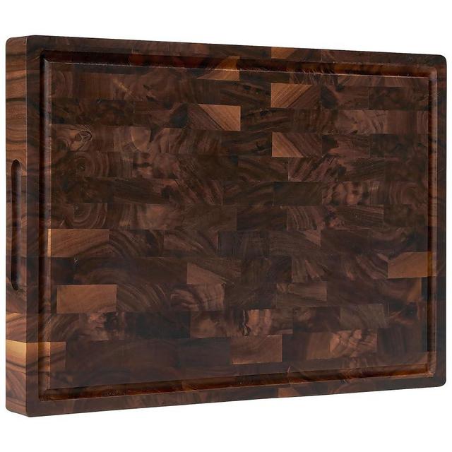 Cozifa American Black Walnut Wood Cutting Board 20"x15"x2" for Kitchen with Juice Groove, Inner Handles, End Grain Butcher Block Cutting Board Finished with Linseed Oil, Beeswax & Lemon Oil