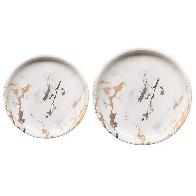 Ceramic Plant Saucer | Plant Trays for Indoors | Drip Tray | Plant Pot Saucers (4in + 6in, White and Gold)