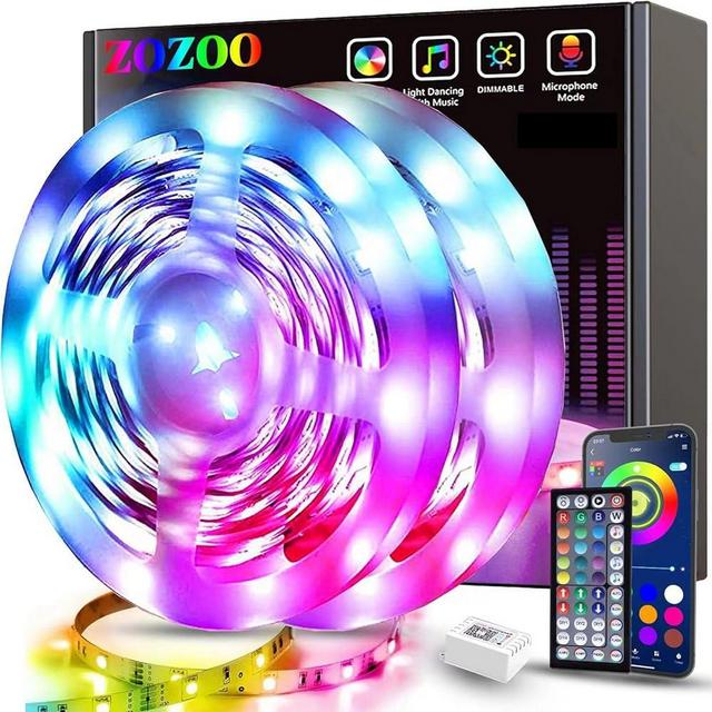 ZOZOO RGB Led Strip Lights 130ft (2 Rolls of 65ft), Led Lights for Bedroom Music Sync with Color Changing by IR Remote & APP Control for Home Party Festival Decoration