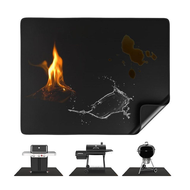 SHINESTAR 65×51 Inch Under Grill Mat for Outdoor Grill Deck Protector, Heavy Duty Fireproof Waterproof BBQ Grill Mat, Non-Slip Fire Resistant Mat for Blackstone, for Weber, Fire Pit and Fireplace