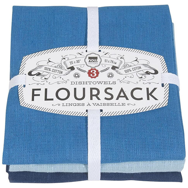 Now Designs Floursack Kitchen Dish Towels, 20 x 30in, Moonlght Blue Indigo, 3 Count