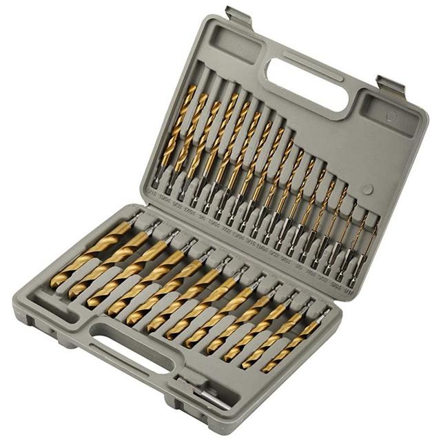 COMOWARE Titanium Impact Drill Bit Set - 30 Pcs Hex Shank HSS, Quick Change Design, 1/16"-1/2"