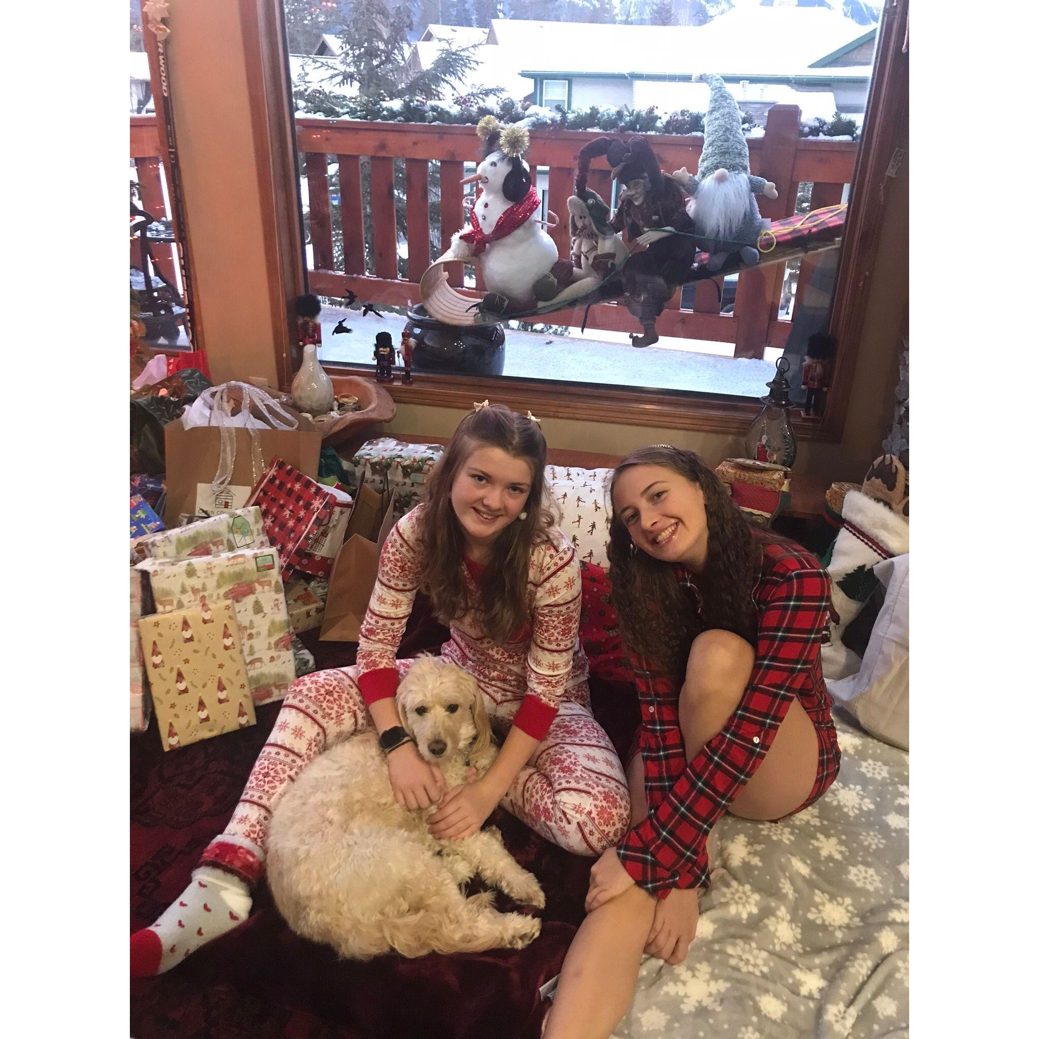 Rubie and Opal on Christmas morning 2023