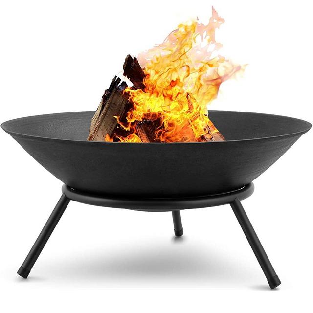 Amagabeli Fire Pit Outdoor Wood Burning 22.6in Firepit Cast Iron Firebowl Fireplace Heater Log Charcoal Burner Extra Deep Large Round Camping Outside Patio Backyard Deck Heavy Duty Metal Grate Black