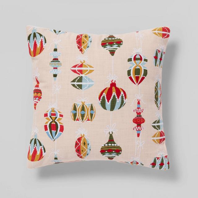 Embroidered Ornament Square Christmas Throw Pillow Blush - Threshold™