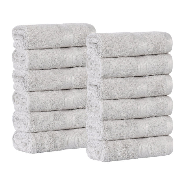 Rayon from Bamboo Cotton Blend 12 Piece Washcloth Set - Ultra-Soft, Absorbent & Quick-Dry Bath Towels, OEKO-TEX Certified, Chrome - Blue Nile Mills
