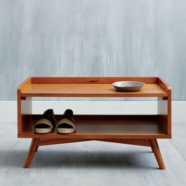 Mid Century Shoe Rack, Acorn/Antique Brass