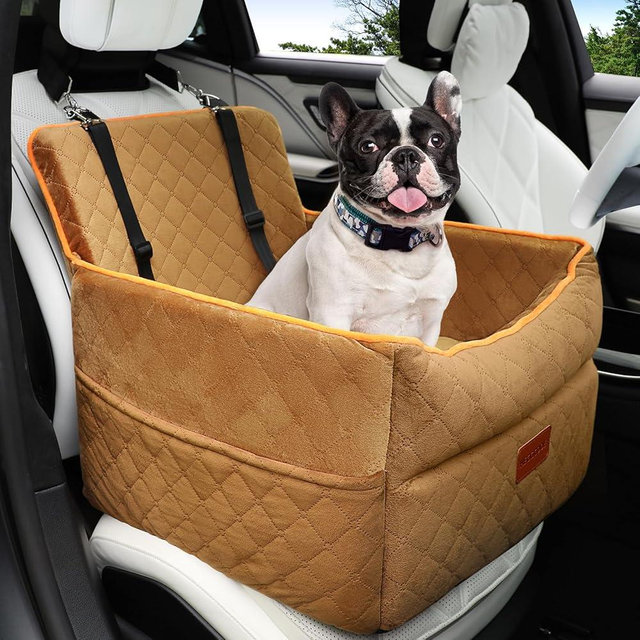 HEGGCOOE Dog Car Seat for Small Medium Dogs, Memory Foam Dog Booster Seats with Thick Cushion for Dogs Under 35lbs, Detachable Washable Dog Bed for Car, Pet Car Seat with Storage Pockets,2 Safety Belt