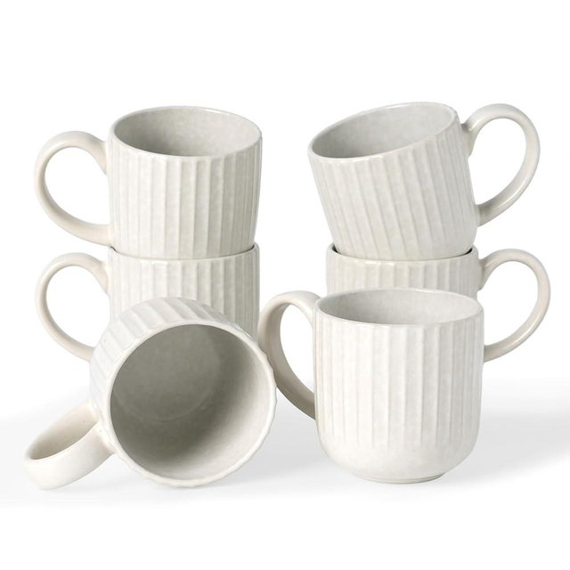 famiware Coffee Mugs Set of 6, Starlight 11 oz Mug Cup Set with Handle for Coffee, Tea, Cocoa, Milk - Ceramic Stoneware Mug Set, Matte White