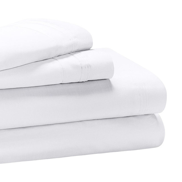 Premium Cotton 1000 Thread Count Solid Deep Pocket 4 Piece Bed Sheet Set, Queen, White - Blue Nile Mills