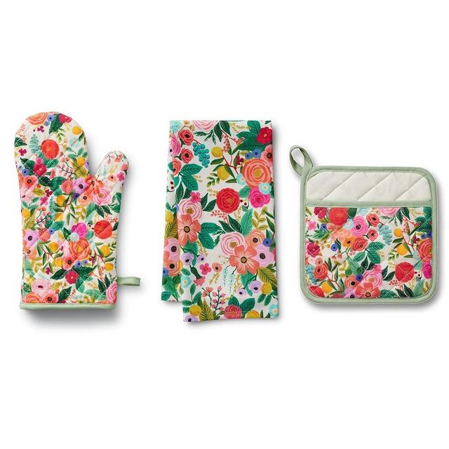 RIFLE PAPER CO. Kitchen Linen Bundle (Oven Glove, Towel, and Pot Holder)| for The Home Chef, Make The Kitchen Easy, Cute and Fashionable, Garden Party